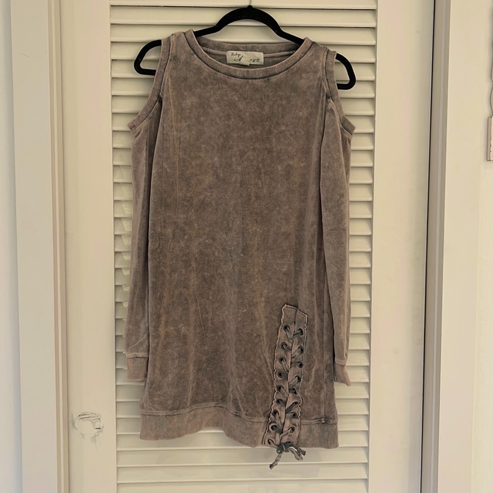 Vintage Havana Terry Cloth Cold Shoulder Sweatshirt Dress